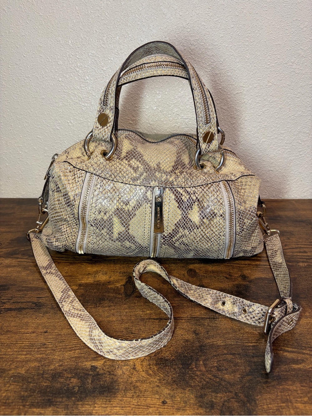 MICHAEL KORS Y2K Python Snakeskin Leather Satchel Tote Shoulder Bag Purse Large - Picture 12 of 12